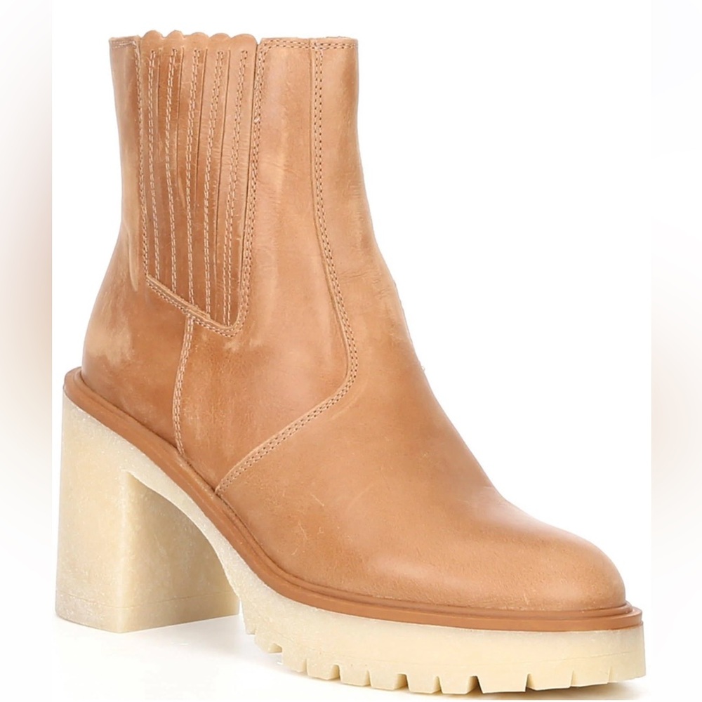 Free People Chunky Heel Tan Leather Boots - Picture 8 of 8